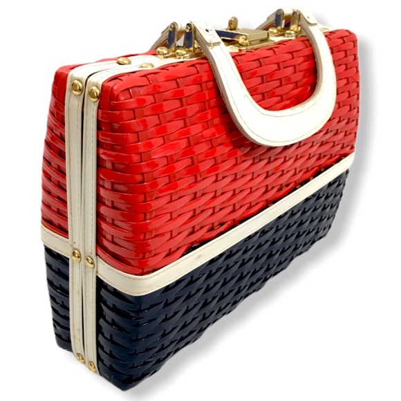 Vintage Handbags - 🎉HP🎉 Retro 60s Mod Red White Blue Woven Handbag